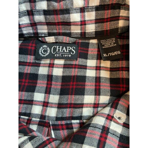 Chaps Men XL Shirt Red Black White Plaid Long Sleeve Button Down Academia Preppy - Picture 4 of 11